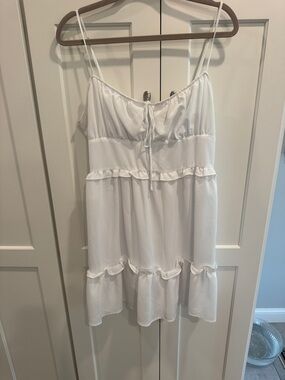 BCBGeneration White Ruffle Spaghetti Strap Mini Dress